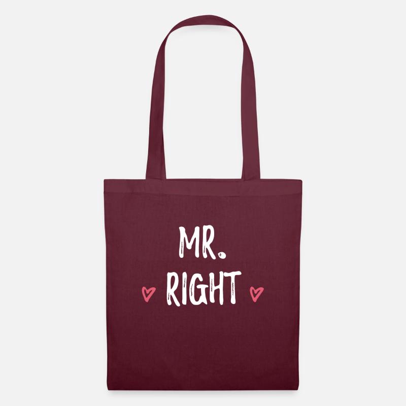 Mr. Right Hochzeit Geschenk Spruch Partnerlook - Stoffbeutel - Burgunderrot