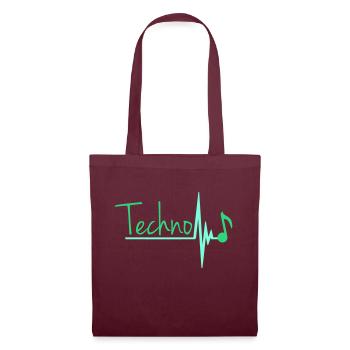 Techno Musik Buchstaben Musiknote Puls Herzschlag - Stoffbeutel - Burgunderrot - Vorne