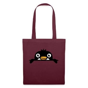 Petit pingouin jetant un coup d’œil doux de derrière le mur enfant - Sac en tissu - bordeaux - Devant