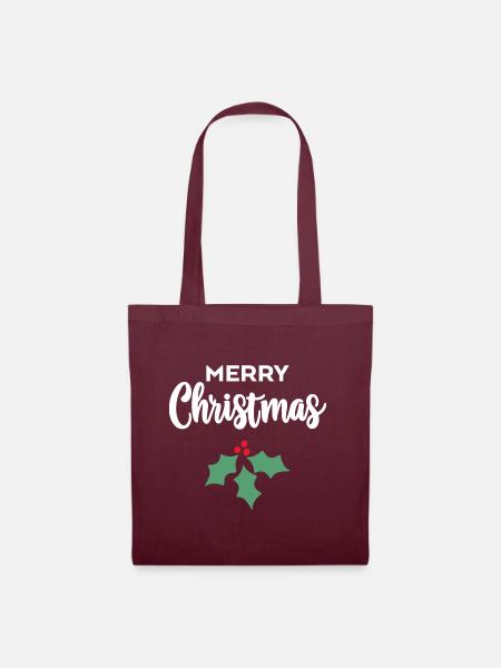 Frohe Weihnachten Stechpalme - Stoffbeutel - Burgunderrot