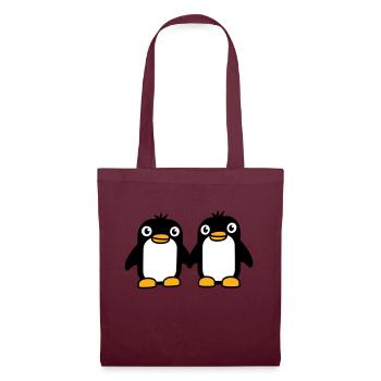 2 Pinguine Pärchen Händchen haltenverliebt Freunde - Stoffbeutel - Burgunderrot - Vorne