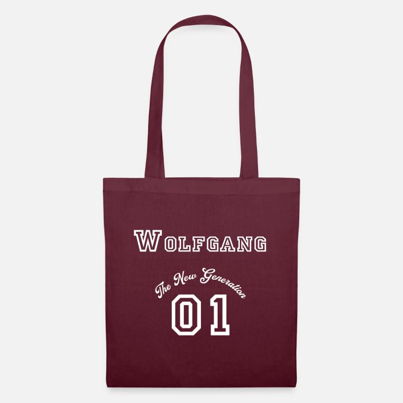 First name: Wolfgang - "The New Generation", white - Tote Bag - burgundy