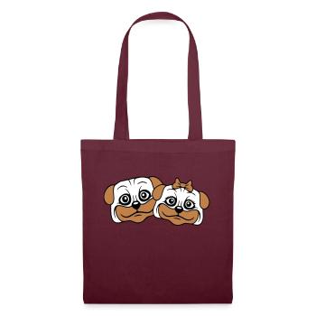 2 chiens Carlin Homme Femme Couple Deux Amoureux Amour - Sac en tissu - bordeaux - Devant