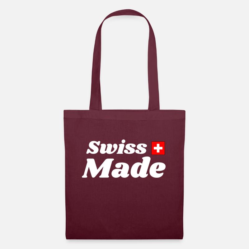 Swiss Made White - Stoffbeutel - Burgunderrot