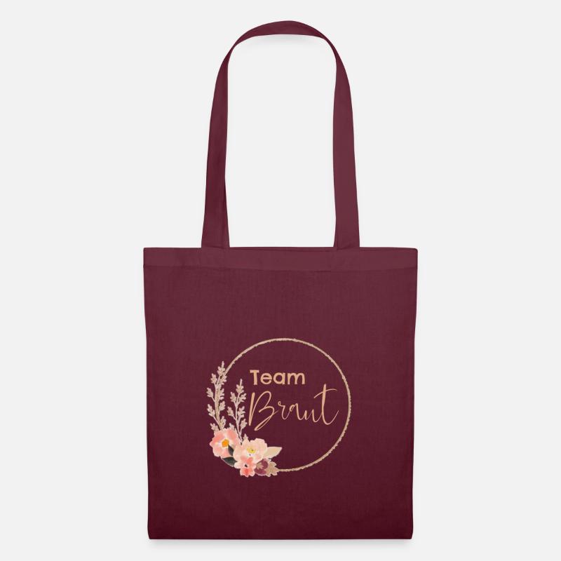 Team Braut - rosa Blumen - Stoffbeutel - Burgunderrot