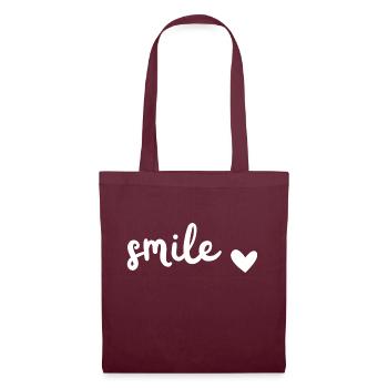 smile Schriftzug mit Herz - Stoffbeutel - Burgunderrot - Vorne