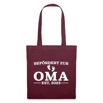 Befördert zur Oma 2025 Babyparty - Stoffbeutel - Burgunderrot - Vorne