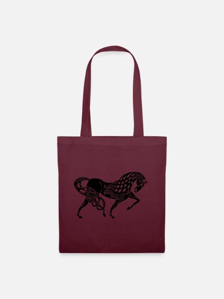 Celtic Horse (Schwarz) - Stoffbeutel - Burgunderrot