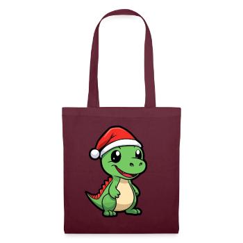 Süßer cooler Dino Nikolaus Weihnachtsmann Geschenk - Stoffbeutel - Burgunderrot - Vorne