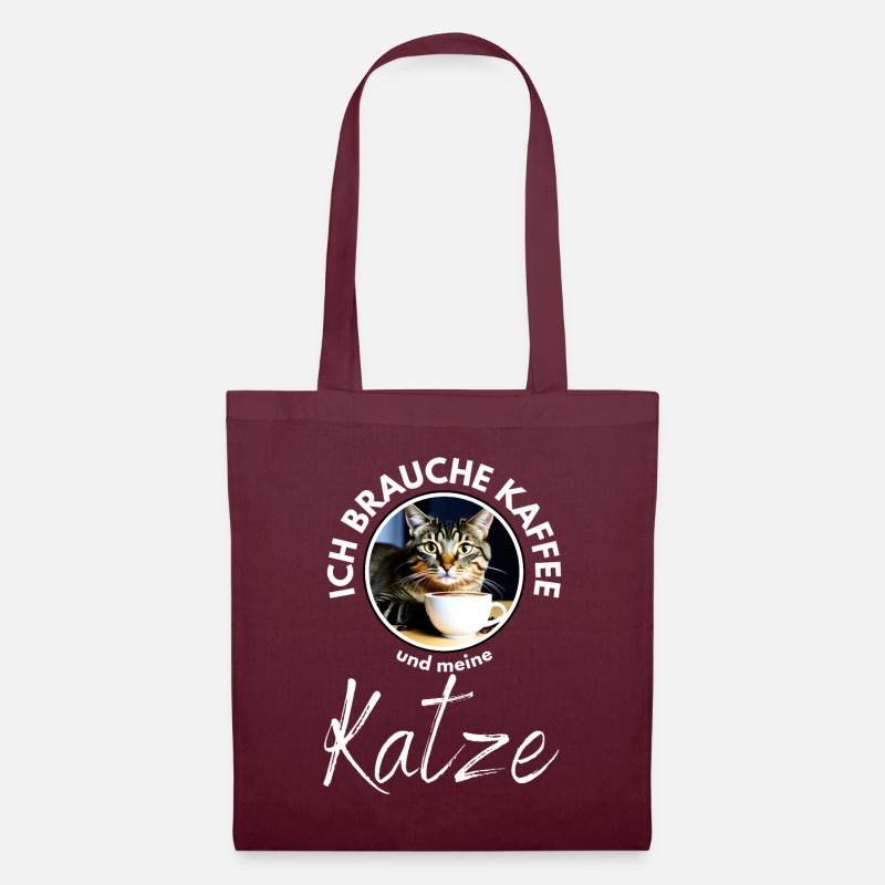 Katze Katzen Kaffee - Stoffbeutel - Burgunderrot