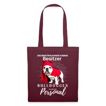 Bulldogge Bulldog Bulldoggen Mama Papa - Stoffbeutel - Burgunderrot - Vorne