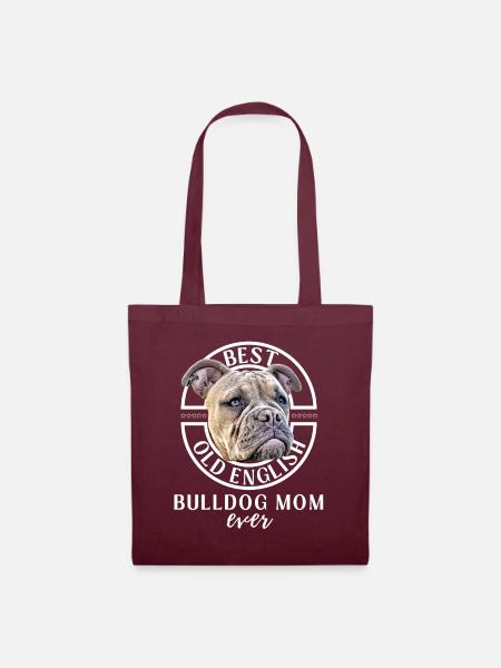 Bulldogge - Bulldog MOM - Bulldoggen Mama - Stoffbeutel - Burgunderrot