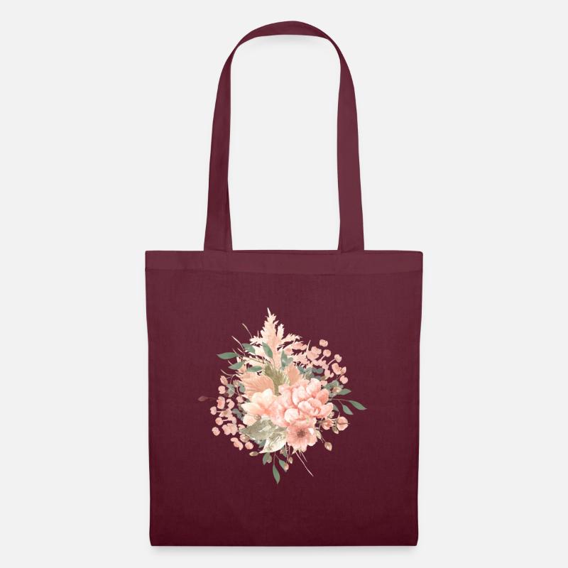 Blumen Boho Style - Stoffbeutel - Burgunderrot