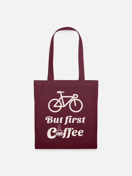 Fahrrad, aber erster Kaffee - Stoffbeutel - Burgunderrot