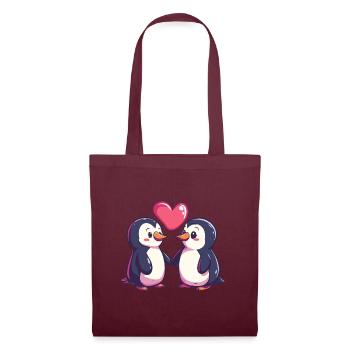 Pinguin Paar Liebe Valentinstag - Stoffbeutel - Burgunderrot - Vorne