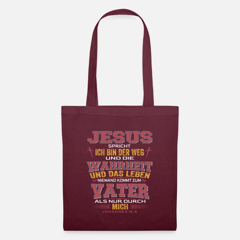 Jesus Christus Bibelvers Ich bin der Weg - Stoffbeutel - Burgunderrot