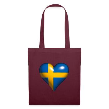 Schweden glänzendes Herz blau gelb Kreuz - Stoffbeutel - Burgunderrot - Vorne