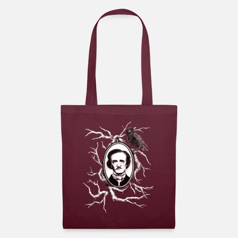 Edgar Allan Poe - Rabe im Baum - Stoffbeutel - Burgunderrot