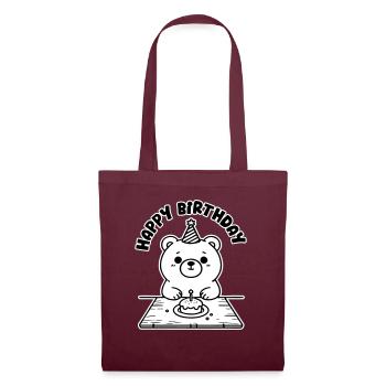 Birthday Bear having cake - Happy Birthday Design - Tote Bag - burgundy - Front