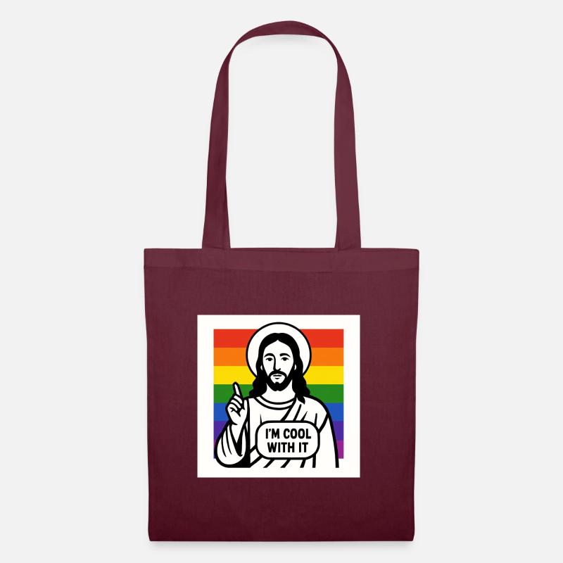 Jesus im Regenbogen – I’m Cool With It - Stoffbeutel - Burgunderrot