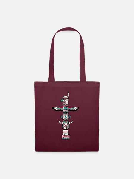 Indianer, Totem, Totempfahl, Skulptur,Geschenk - Stoffbeutel - Burgunderrot