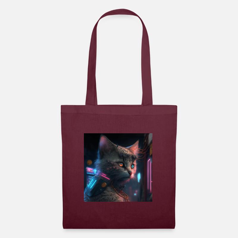 Cat Katze - Stoffbeutel - Burgunderrot
