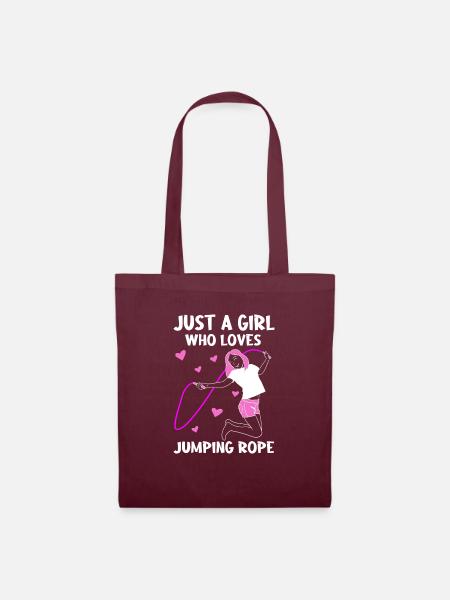Jumping Rope - A Girl Who loves rope jumping - Stoffbeutel - Burgunderrot