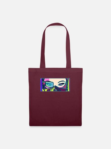 Cyber Aesthetic Retro Futurism Anime Girl Eyes - Stoffbeutel - Burgunderrot