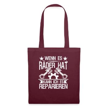 Wenn Es Räder Hat Kann Ich Es Reparieren - Stoffbeutel - Burgunderrot - Vorne
