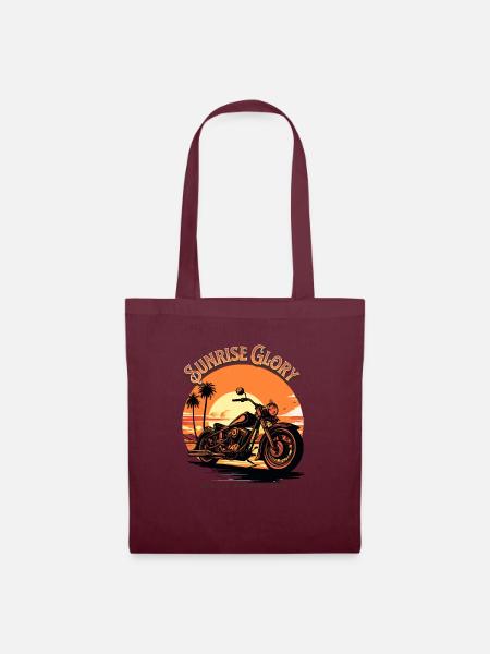 Sonntagmorgenfahrt - Vintage-Motorrad-Sonnenuntergang - Stoffbeutel - Burgunderrot