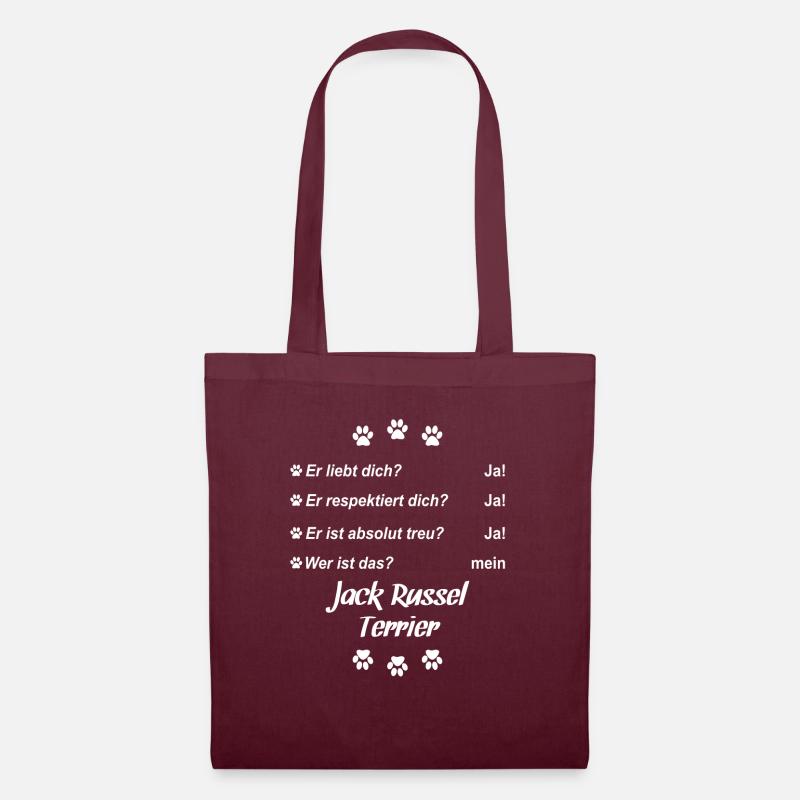 Er liebt Dich. Wer ist das? Jack Russel Terrier - Stoffbeutel - Burgunderrot