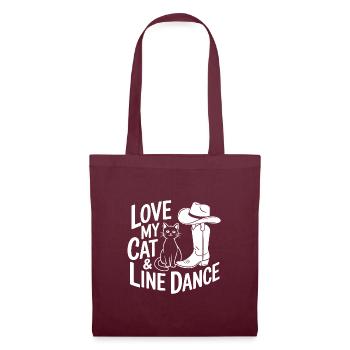 Ich liebe meine Katzen und Line Dance - Stoffbeutel - Burgunderrot - Vorne