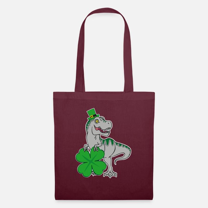 St. Patricks Day T-Rex mit Kleeblatt und Hut - Stoffbeutel - Burgunderrot