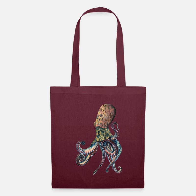 Oktopus Tintenfisch - Stoffbeutel - Burgunderrot