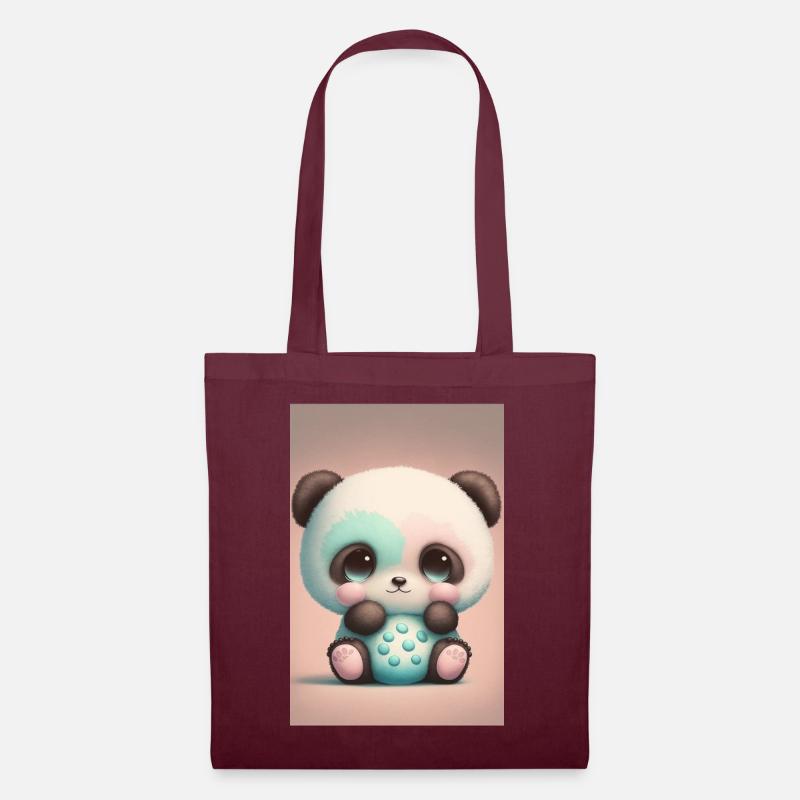 Baby-Panda - Stoffbeutel - Burgunderrot