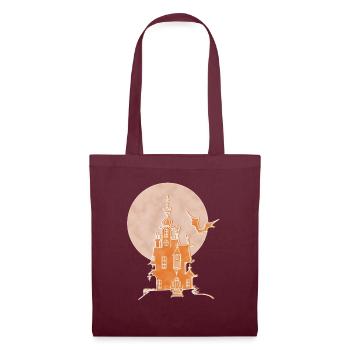 Schloss, Boho Line Art Design, Serie „Halloween“ - Stoffbeutel - Burgunderrot - Vorne