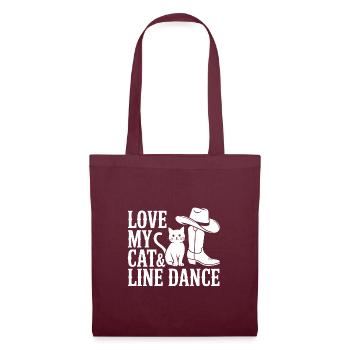 Ich liebe meine Katze und Line Dance - Stoffbeutel - Burgunderrot - Vorne