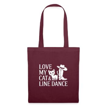 Ich liebe meine Katze und Line Dance - Stoffbeutel - Burgunderrot - Vorne