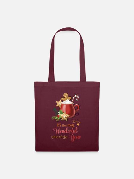 Hot Cacao, most wonderful time of the year - Stoffbeutel - Burgunderrot