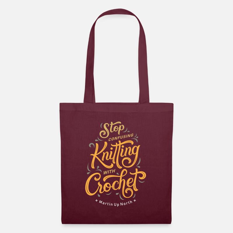 stop confusing knitting with crochet # 1 / yellow - Tote Bag - burgundy