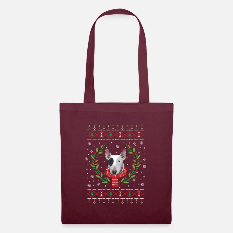 Bullterrier hässlicher Weihnachtspullover Geschenk - Stoffbeutel - Burgunderrot