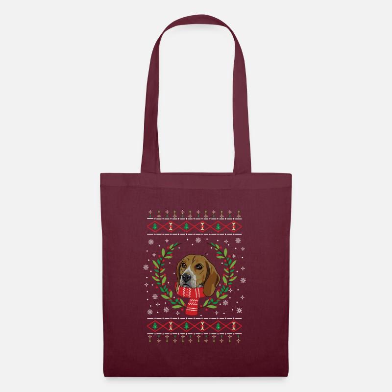 Beagle hässlicher Weihnachtspullover Geschenk - Stoffbeutel - Burgunderrot
