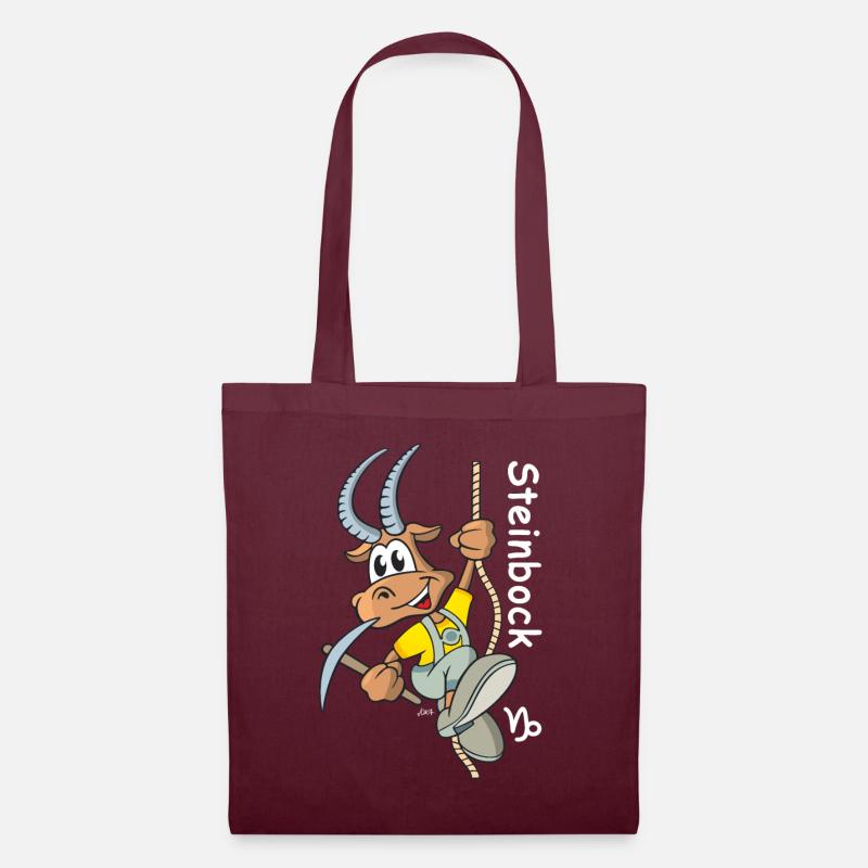 Cartoon Sternzeichen Steinbock - Stoffbeutel - Burgunderrot