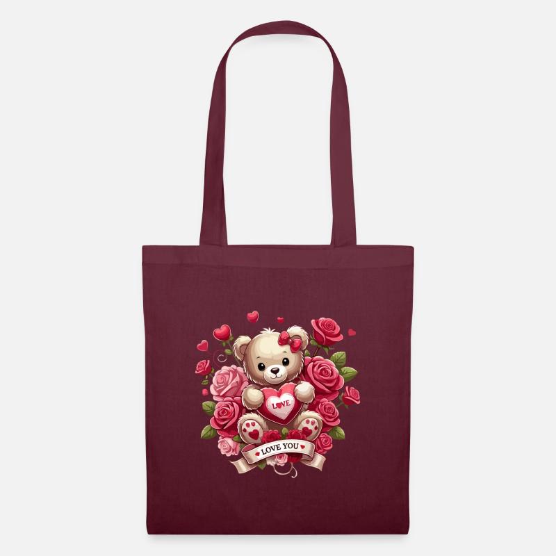 Ich Liebe Dich Teddy - Stoffbeutel - Burgunderrot