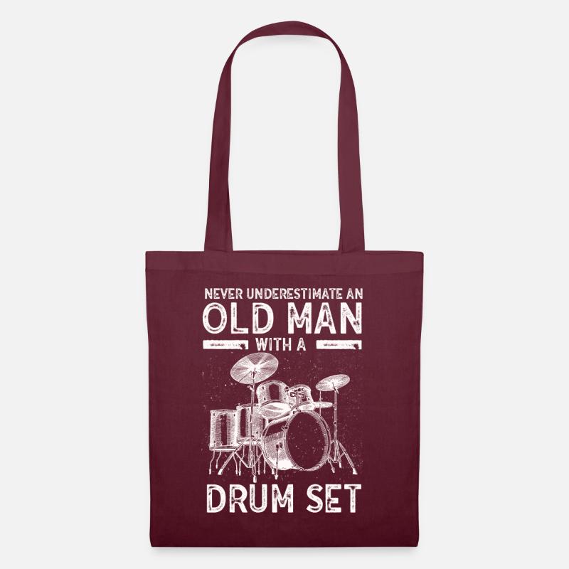 Never Underestimate An Old Man With A Drum Set - Stoffbeutel - Burgunderrot