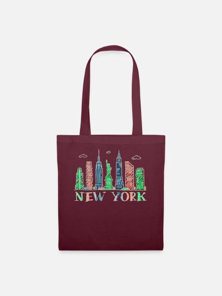 New York Skyline Heartbeat Statue of Liberty - Stoffbeutel - Burgunderrot