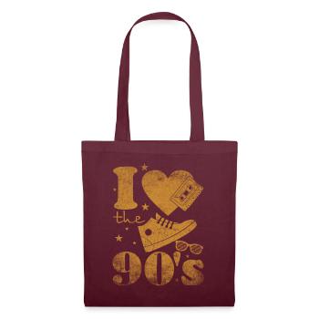 1990's 90s I Heart Nineties I Love the 90's Old - Stoffbeutel - Burgunderrot - Vorne