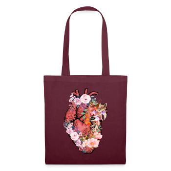 Anatomical Heart And Flowers - Tote Bag - burgundy - Front
