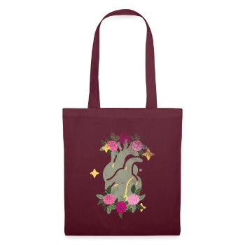 Anatomical Heart And Flowers - Tote Bag - burgundy - Front