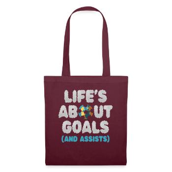 Life Is About Goals And Assists Futbol Soccer - Tote Bag - burgundy - Front